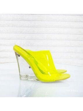 Sie 6.5 Jelly Drop Bright Translucent Yellow Slip On 4.5" High Heel Clear Wedge